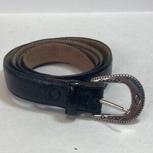 Tiffany & Co Belt Women 36 Genuine Lizard Black Silver Buckle Made in USA